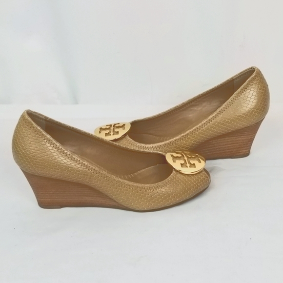 Tory Burch Leather Peep Toe Wedges size 7 - Picture 6 of 8